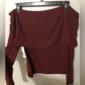 Worthington Chic Burgundy Off-Shoulder Blouse Brand New